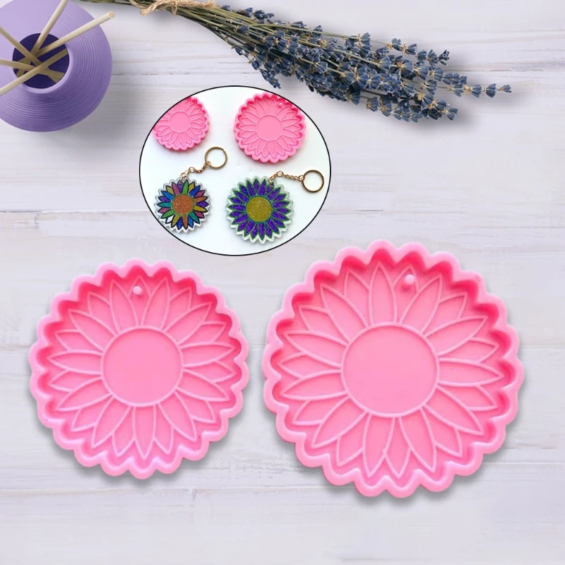 

D0LC 2 шт подсолнухи брелок эпоксидная смола, форма серьги кулон литье силиконовые формы