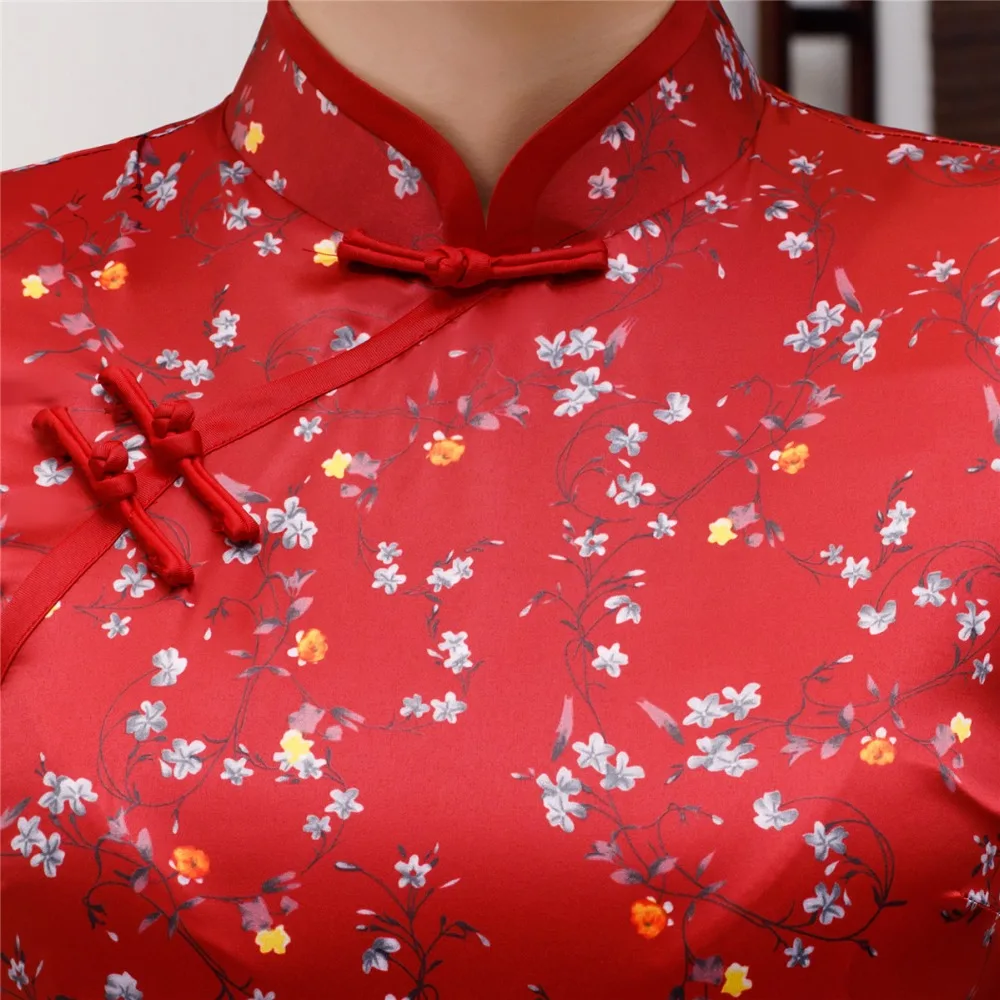 Шанхай история цветочный Cheongsam рубашка Qipao топ с рукавом 3/4 Китайский традиционный топ из искусственного шелка китайская блузка для женщин