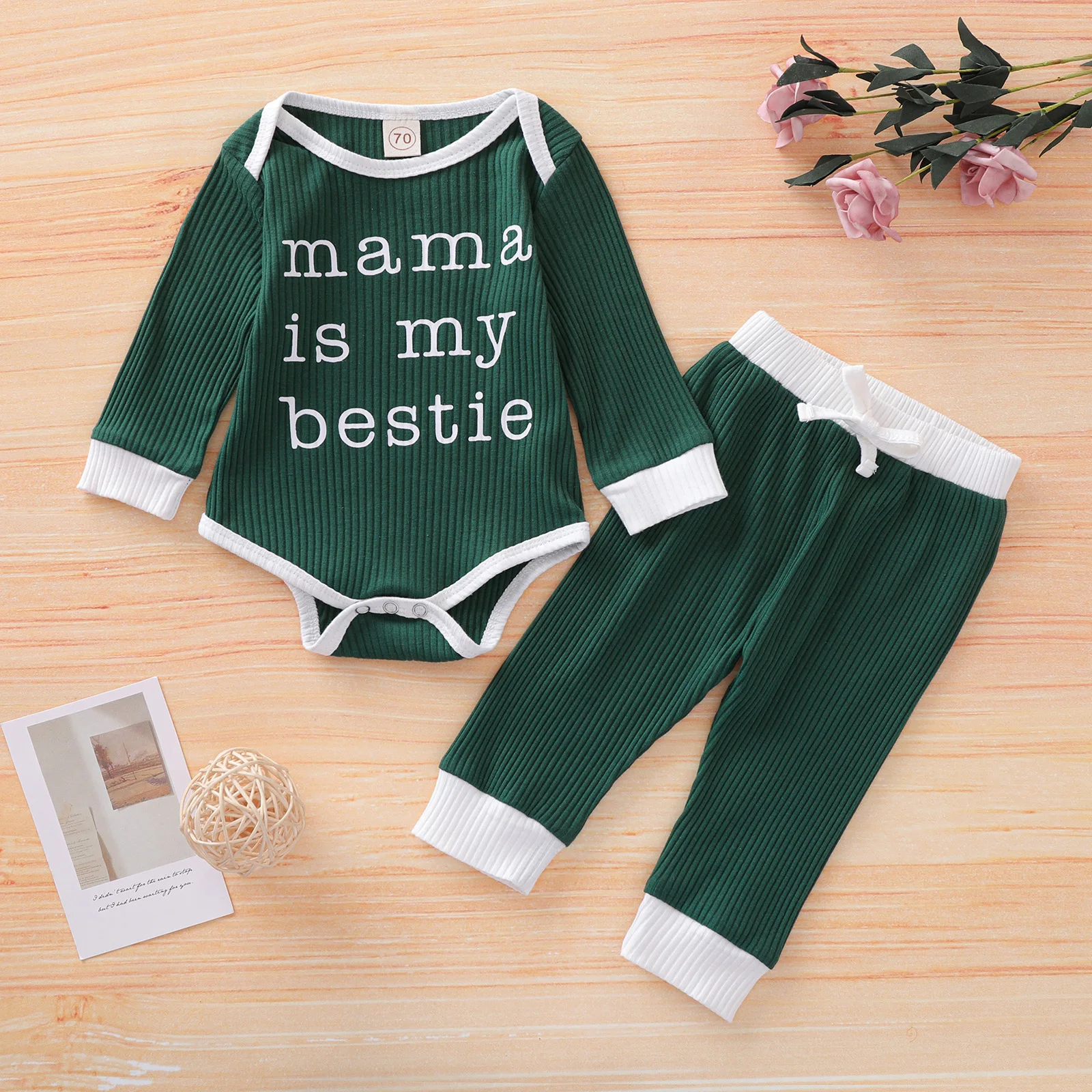 

2 PCS Autumn Cute Newborn Baby Boys Girls Stitching Letters Print Long Sleeve Clothes Baby Bodysuit +Pants Infant Jumpsuits