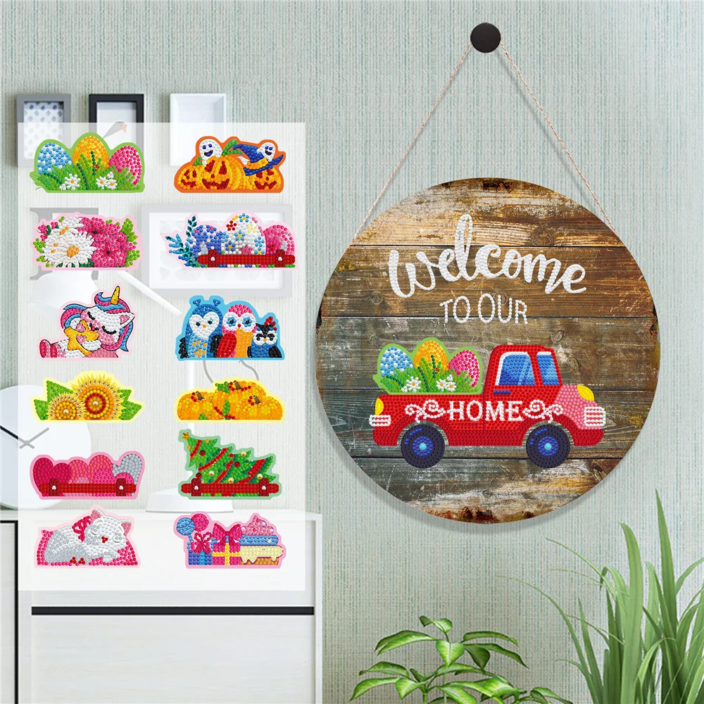 

Owl Metal Wall Painting Door Welcome Sign with December Replacement Magnet Diamond Painting