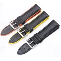 18mm 20mm 22mm silicone strap carbon fiber leather sweat proof rubber replacement bracelet band men watch accessories orange