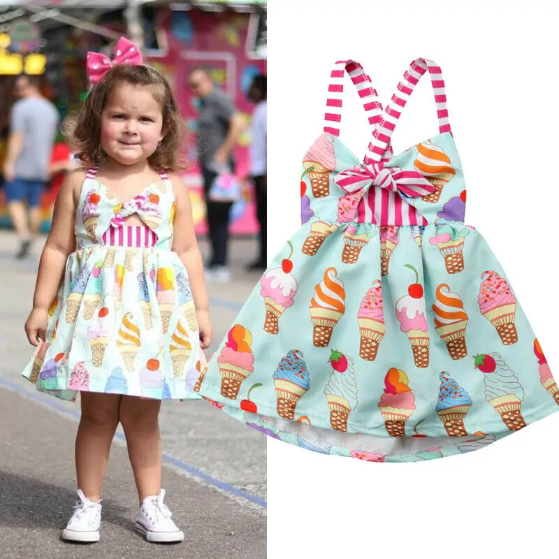 

Pudcoco Toddler Baby Girl Clothes Ice Cream Print Strap Backless Cotton Tutu Dress Sundress Costume