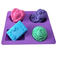 4 cavity different geometric shapes silicone handmade soap mold angel baby love roses flower cake mold jelly pudding mold
