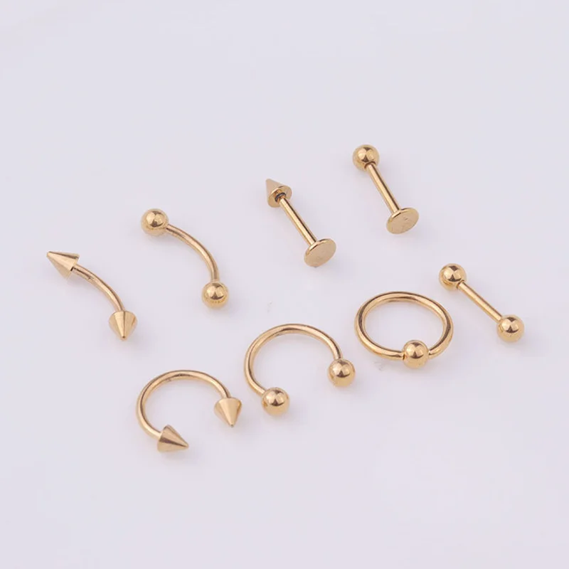 

8Pcs Mix Bar Ball Ring Spiking Stainless Steel Ear Eyebrow Lip Nose Tongue Piercing Set Jewelry For For Women Men