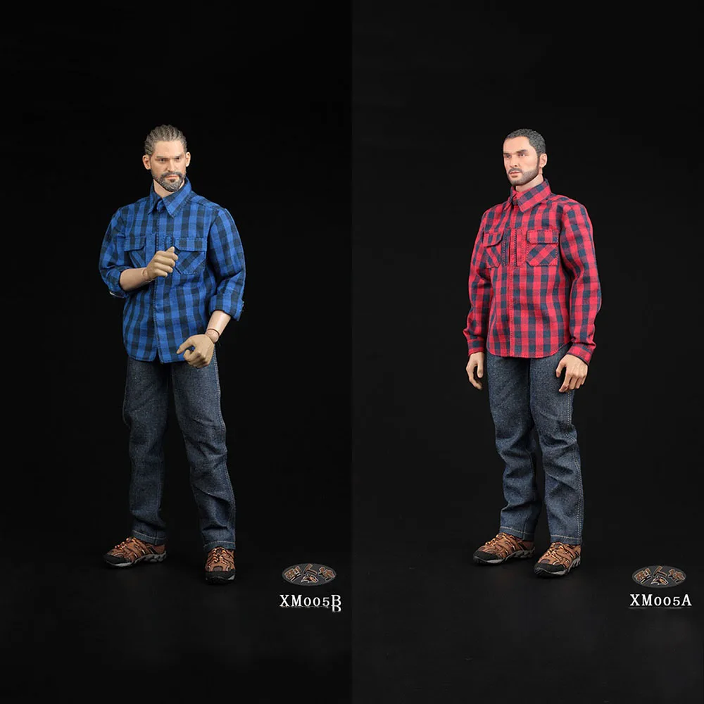 

1/6 Scale Long Sleeve Cargo Plaid Top Jeans Set Figure Model For 12" Man Action Figure Doll Body XM005