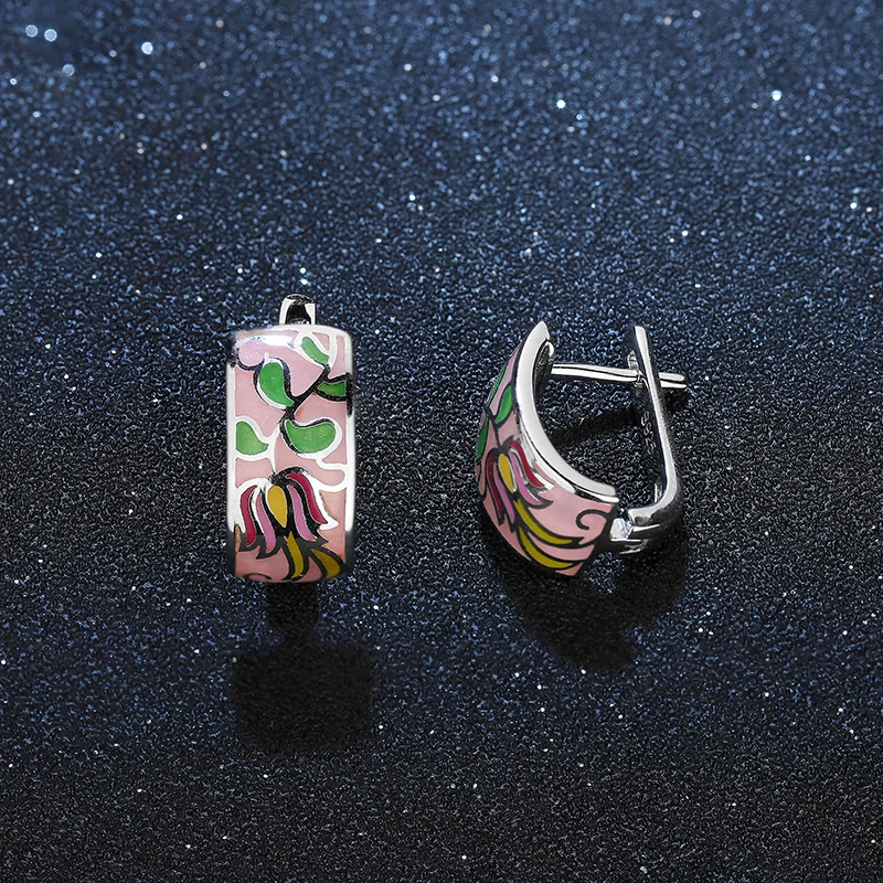 Женские серьги гвоздики с розовым цветком из стерлингового серебра 925 пробы