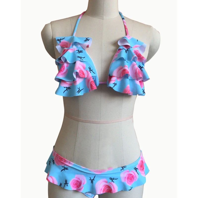 

2021 New Vintage Printed Swimwear Bikinis Sexy Swimming Suit for Women Ruffle High Cut Swimsuit Beach Wear Summer Biquini