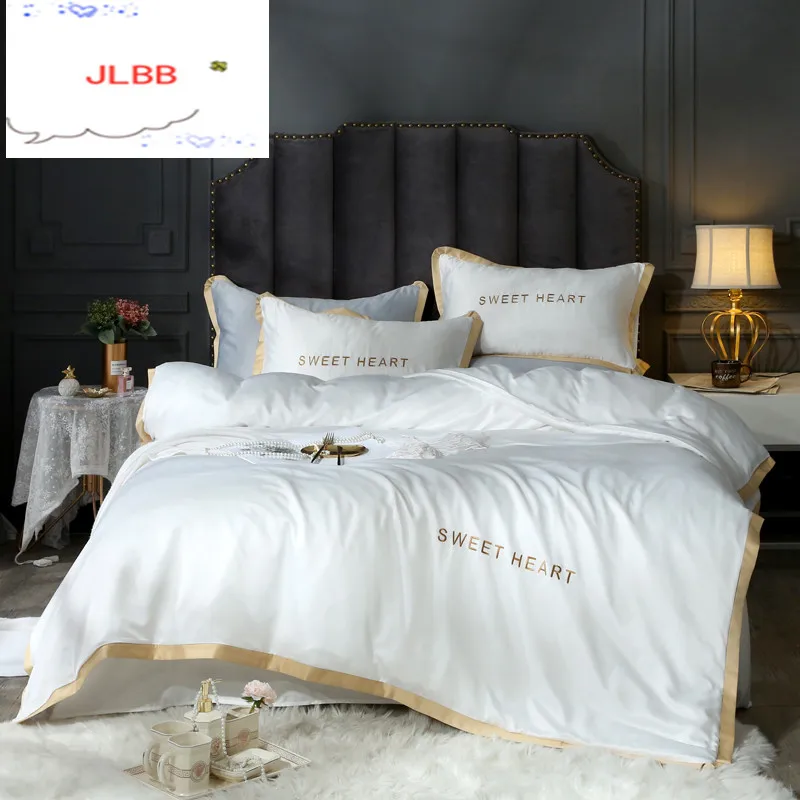 

Home Textile Bedding Sets Adult Bed White Black Duvet Cover King Queen Size Quilt Cover Silky Bedding