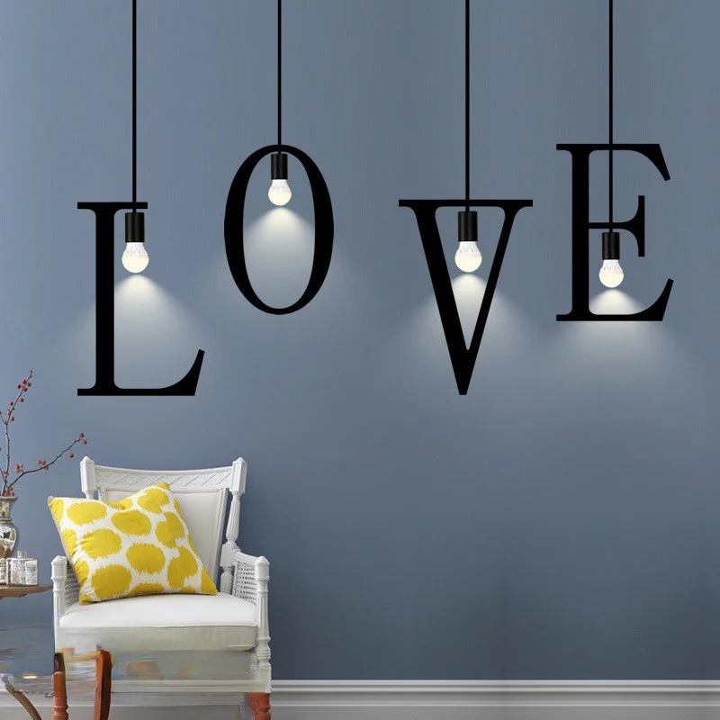 

Nordic chandelier with family letters, kitchen bar creative letters LED lights, E27 night light accessories