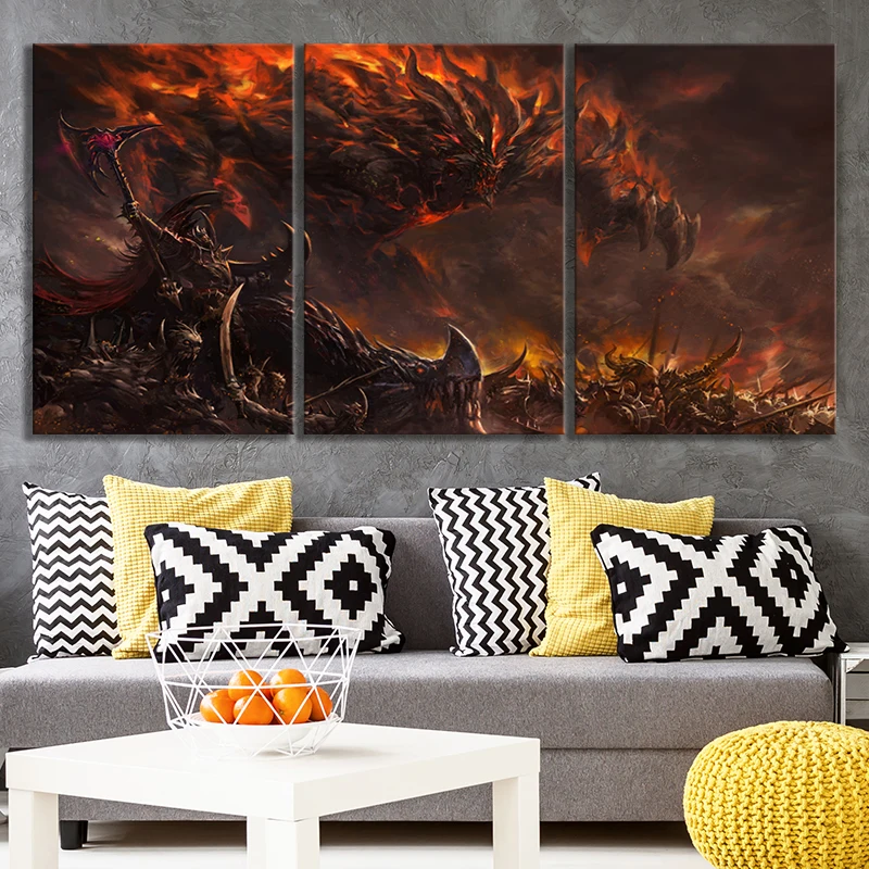 3 Панели HD фантастическое художественное создание изображение воина Warld of Warcraft