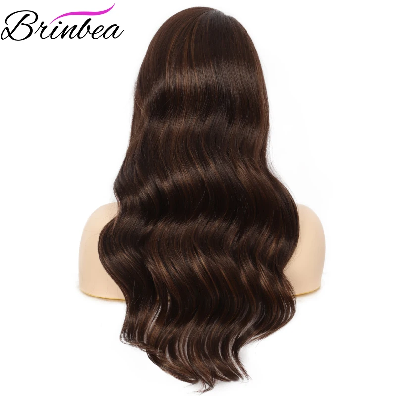 

Brinbea 24 Inches Synthetic with Baby Hairs for Women Long Body Wavy Curly Heat Resistant Side Parted Swiss Lace Front Wigs