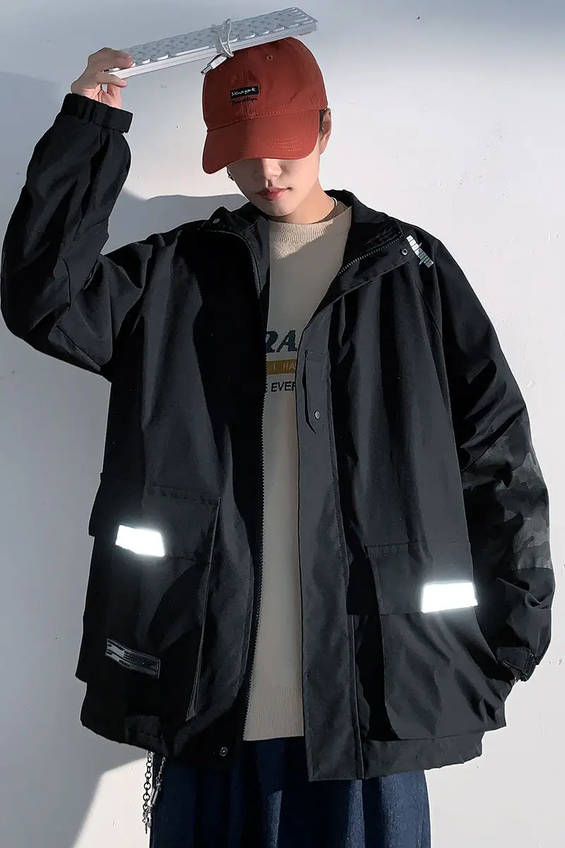 

Men's jacket 2021 spring autumn new loose solid color solid color hooded casual large size M-5XL youth men clothing Coat
