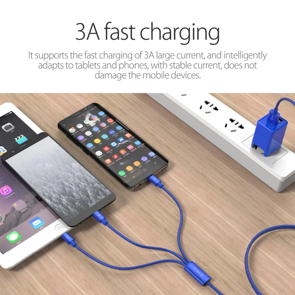USB кабель ORICO H3S 3 в 1 зарядный A к Micro B/Type C/Lighting для iPhone XS XR 7 Huawei P20 Xiaomi 8|Кабели