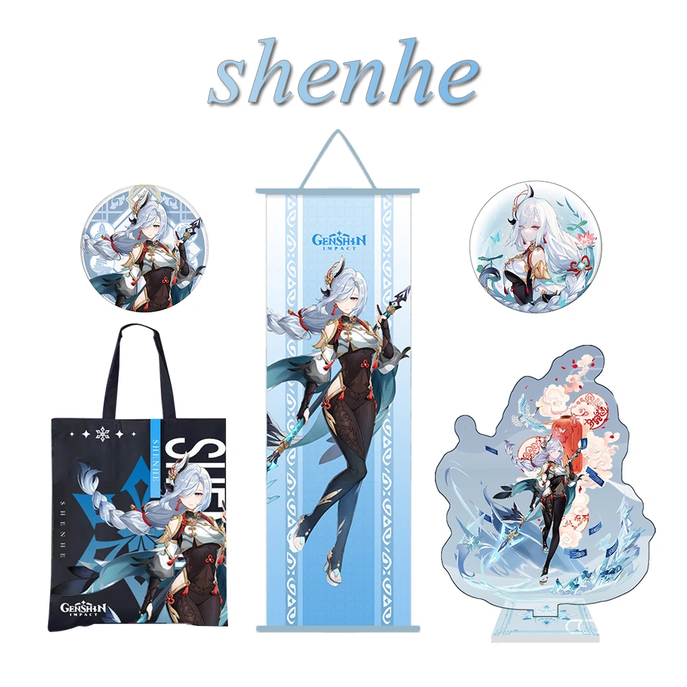 

Shenhe Gift Pack Box Genshin Impact Pack Bag Box For Fan Gift Birthday Gift Shenhe Hanging Painting Canvas Bag Badge Stand Plate