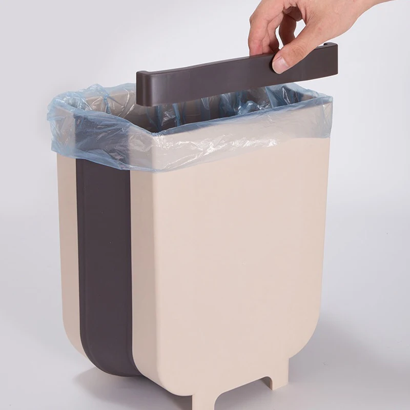 

29x18cm Folding Waste Bin Kitchen Cabinet Door Hanging Trash Can Wall Mounted Trashcan Car Bathroom Toilet Garbage Storage