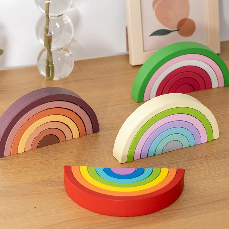 

Rainbow Wooden Building Blocks Children's Puzzle, Jenga, Enlightenment Color Cognitive Ornaments Children's Toy Gifts