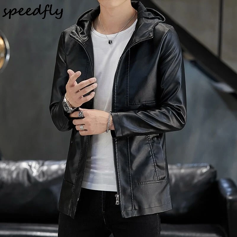 Мужская кожаная куртка с капюшоном черный жакет из 2021 натуральной овечьей кожи