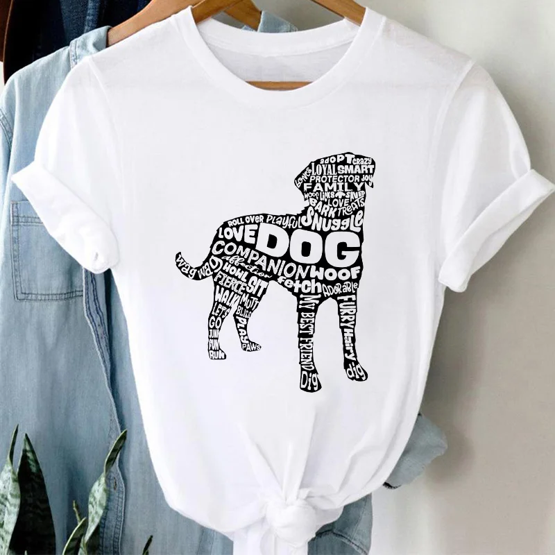 Футболка женская с принтом собаки, с коротким рукавом, с минималистским принтом Футболка женская с принтом собаки, с коротким рукавом, с минималистским принтом