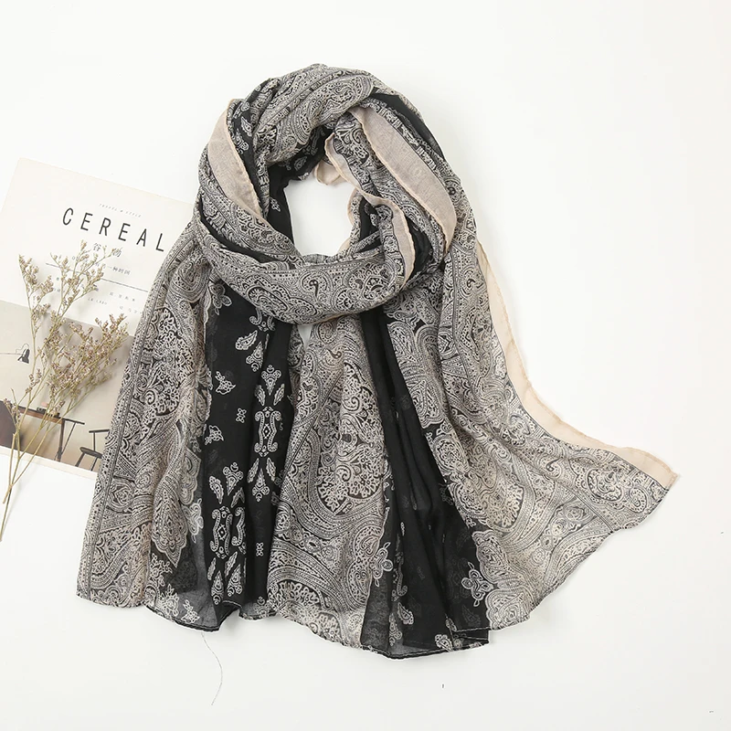 

Newest Floral Print Viscose Shawl Winter Scarf Women Tassel Warps Scarves 2021 ​Fringe Vintage Large Muslim Hijab l80*90cm