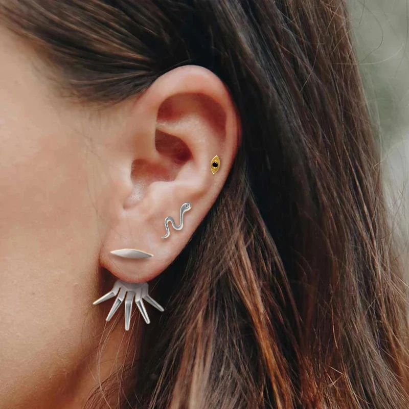 Женские серьги змеи в стиле панк серебро 100% пробы|Серьги-гвоздики| |