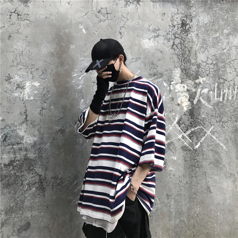 

Korean Ins Harajuku O-neck Loose Tees Striped T Shirts Casual Style Short Sleeve Women's Clothing Summer New Bf Ladies Tops Hot