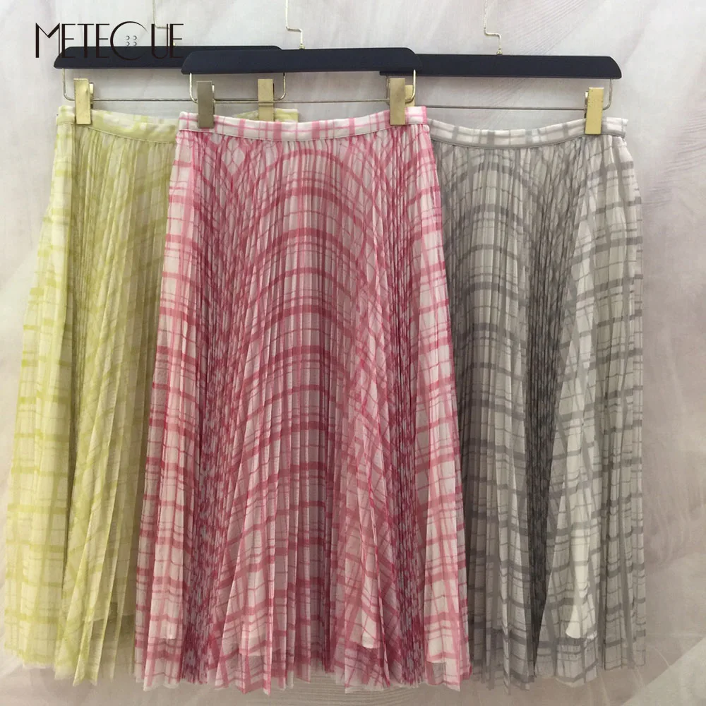 

Женская плиссированная юбка средней длины, подиумная юбка разных цветов с высокой талией и молнией на осень и зиму, 2021