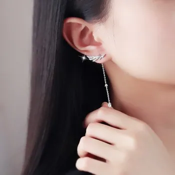 

Temperament Silver Needle Zircon Angel Wing Stud Female Long Earrings Japanese Korean Jewelry Wholesale