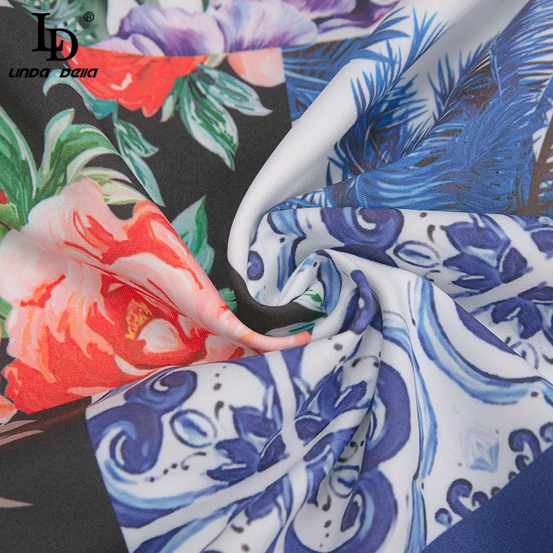 

LD LINDA DELLA Designer 2021 Summer Vintage Mini Dresses Women Elegant White Long sleeve Patchwork Floral print Short Dress
