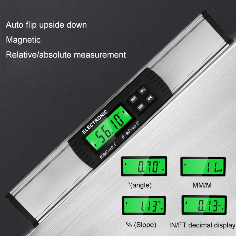 

IP54 Electronic inclinometer 4*90 with Magnetic LCD Display Level Angle Ruler Slope Gauge Aluminum Alloy Auto Flip