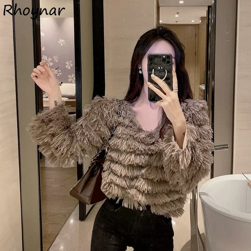 

Pullover Women Fashion All-match Leisure Temperament Vintage Tassel V-neck Autumn Winter Female Solid Korean Style New Cozy Ins