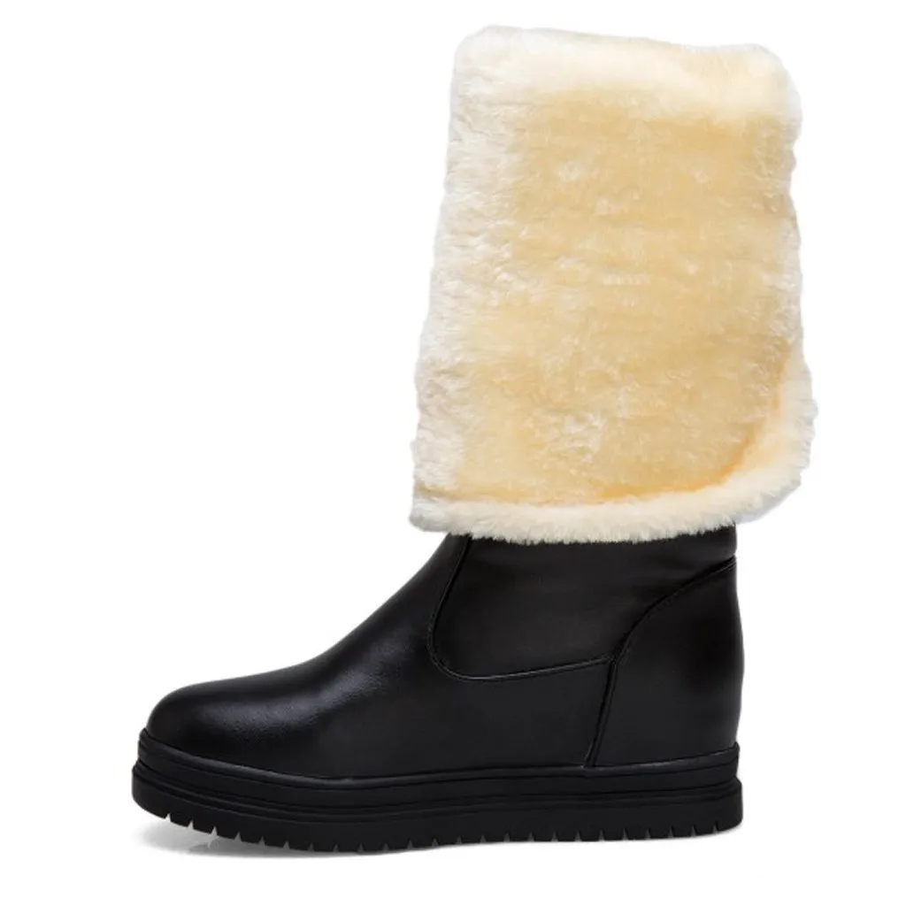 Сапоги до колена женские высокие сапоги 2019 г. Зимние теплые зимние с закругленным