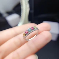 natural tourmaline ring for office woman 5 pieces 3mm multi color tourmaline silver ring 925 silver tourmaline jewelry