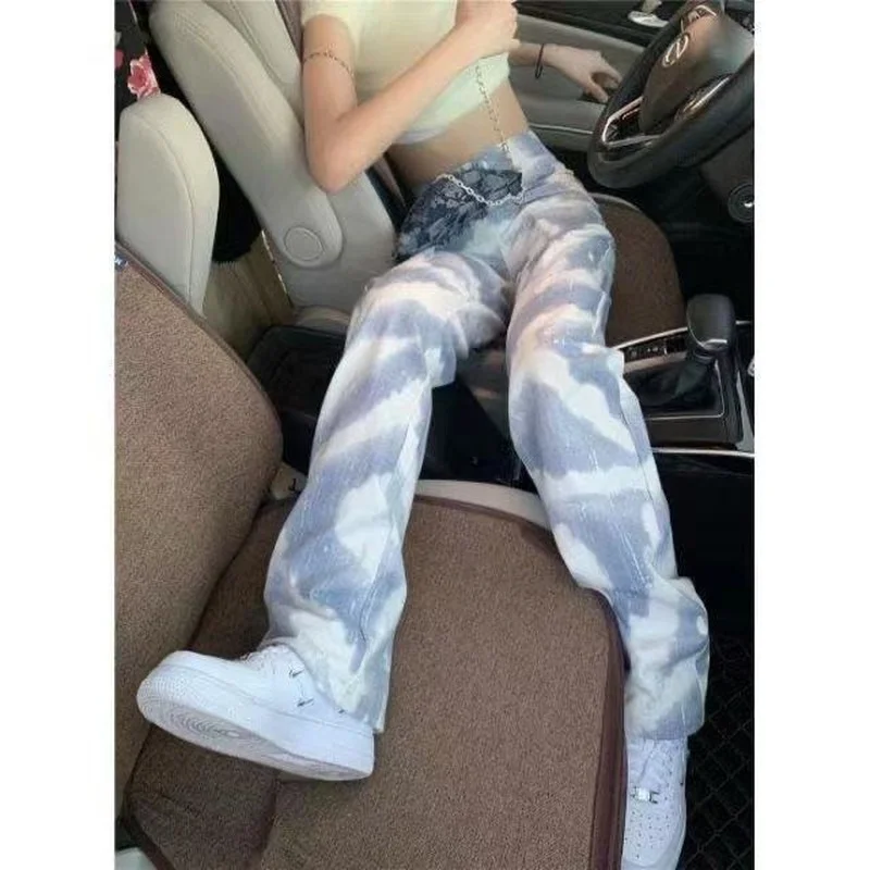 

Женские джинсовые брюки с завязкой, свободные прямые джинсы в стиле ретро, Y2K, бойфренды, уличная одежда, широкие джинсы для девушек, женские ...