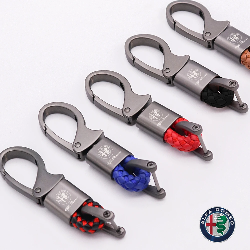 

For Alfa Romeo 159 Giulietta Giulia 147 156 Mito Stelvio GT With Logo Keyring Metal Car Emblem Leather Car Key Ring Keychain