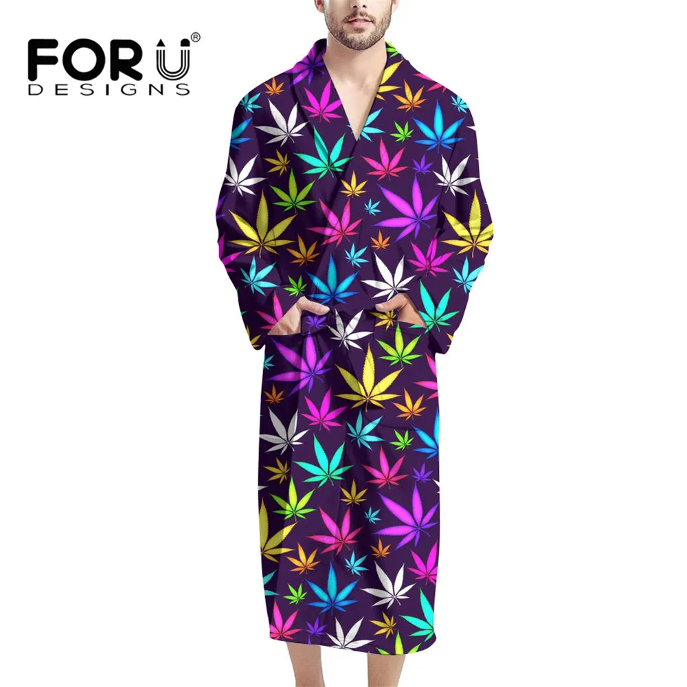 

FORUDESIGNS/мужской халат, цветное кимоно с рисунком кленового листа, ночная рубашка длиной до икры, мягкое полотенце для душа, банные халаты