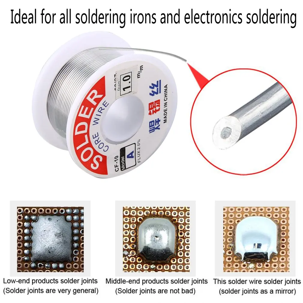 1.0mm 2% Flux Tin Lead Rosin Roll Core Silver Solder Wire Welding Soldering Repairing Tool Reel Melt Kit Electric Melting