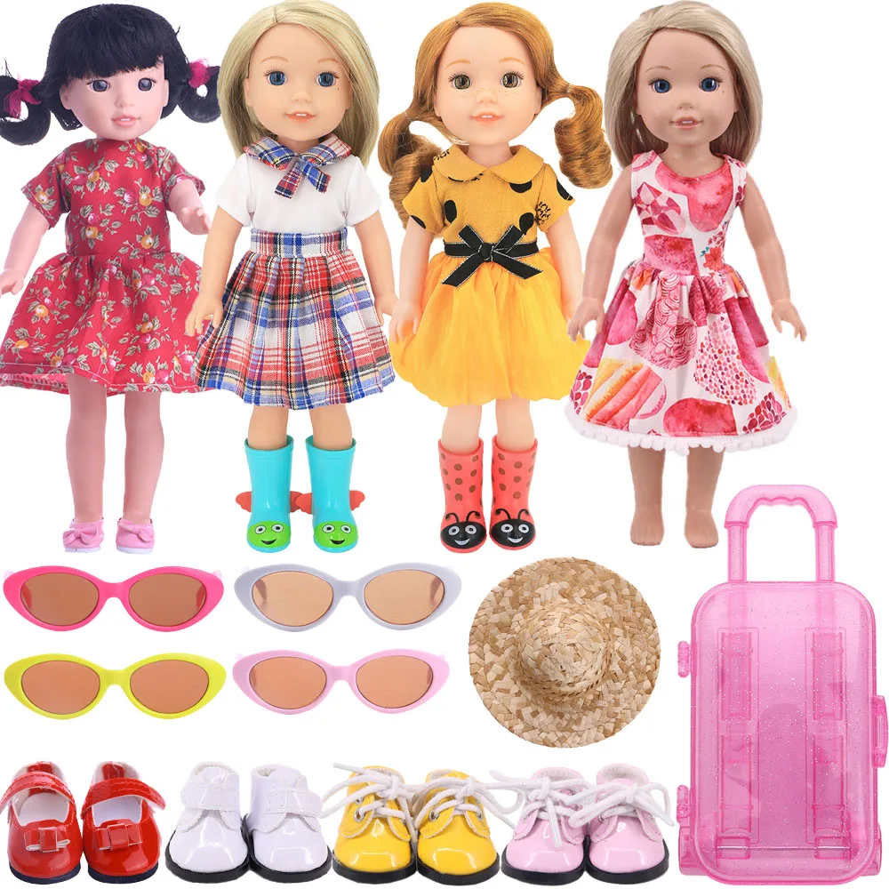 4Pcs/Sit Same Color Doll Accessories For 14.5 Inch Wellie Wisher & 32-34 Cm Paola Reina Doll,Doll Clothes Glasses Shoes Suitcase