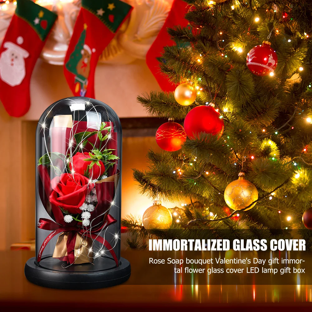 

Portable Night Lights Rose in Glass Dome Fairy String Lights Artificial Rose Flower Preserved Rose Decor for Mother Gifts