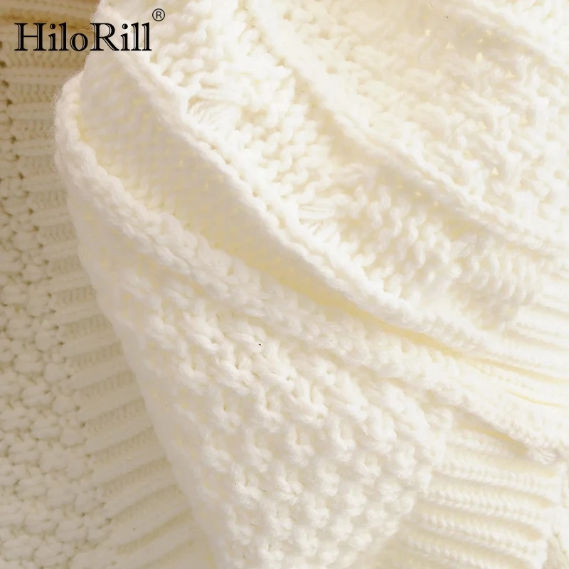 Женский Укороченный кардиган HiloRill белый вязаный с круглым вырезом и длинными