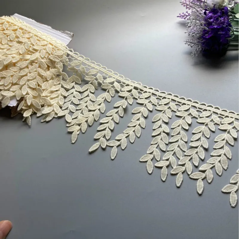 

1 yard 11CM Ivory Cotton Leaf Tassel Fringe Embroidered Lace Trim Ribbon Fabric Handmade Sewing Supplies Craft Gift Decorative