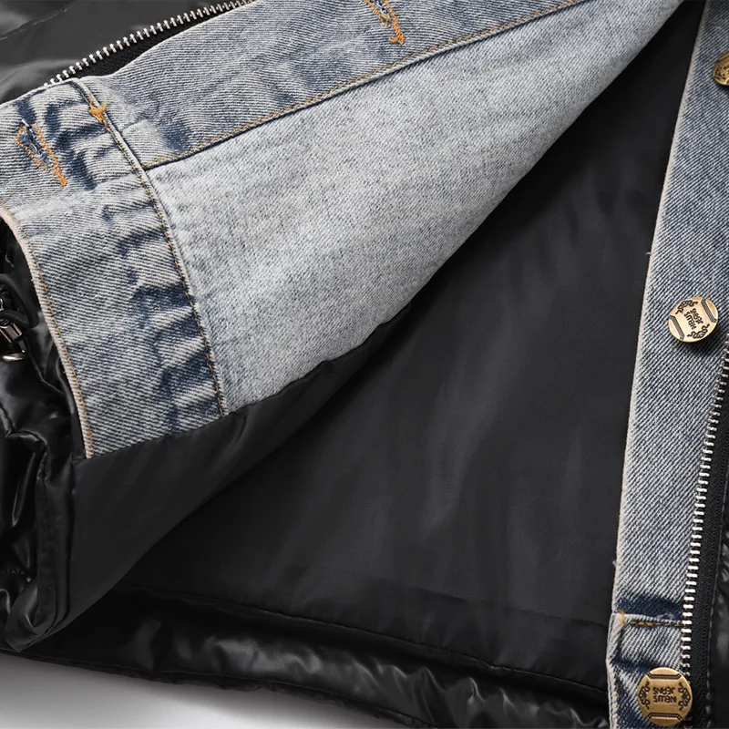 Winter women's coat cotton clothing casual solid color fake two denim stitching | Женская одежда