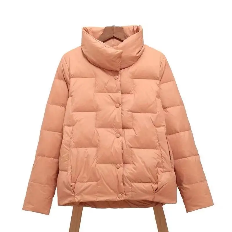 

Nice Pop White Duck down Coat Women Short Stand collar Lightweight Down Jacket Solid Warm Outwear Loose Casual Female Parkas
