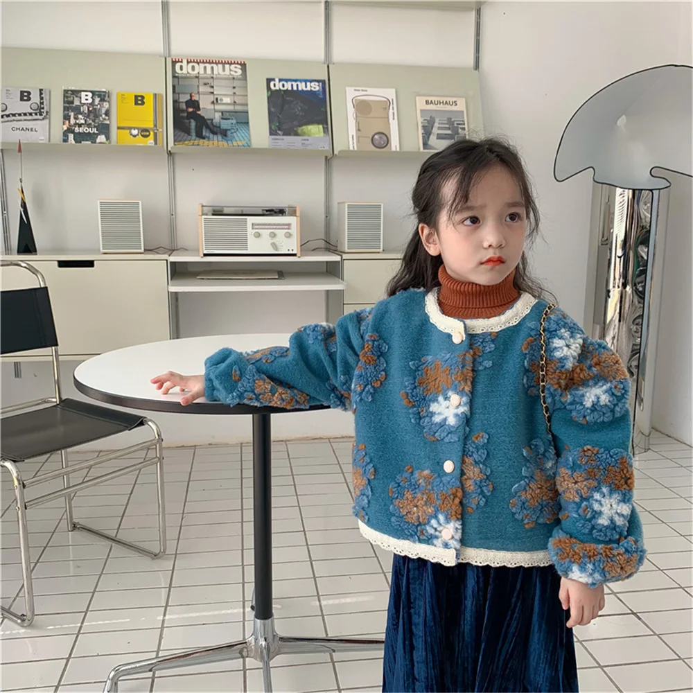 

Korean style winter girls fashion patchwork flowers thick warm woolen coats children thicken quilted jackets