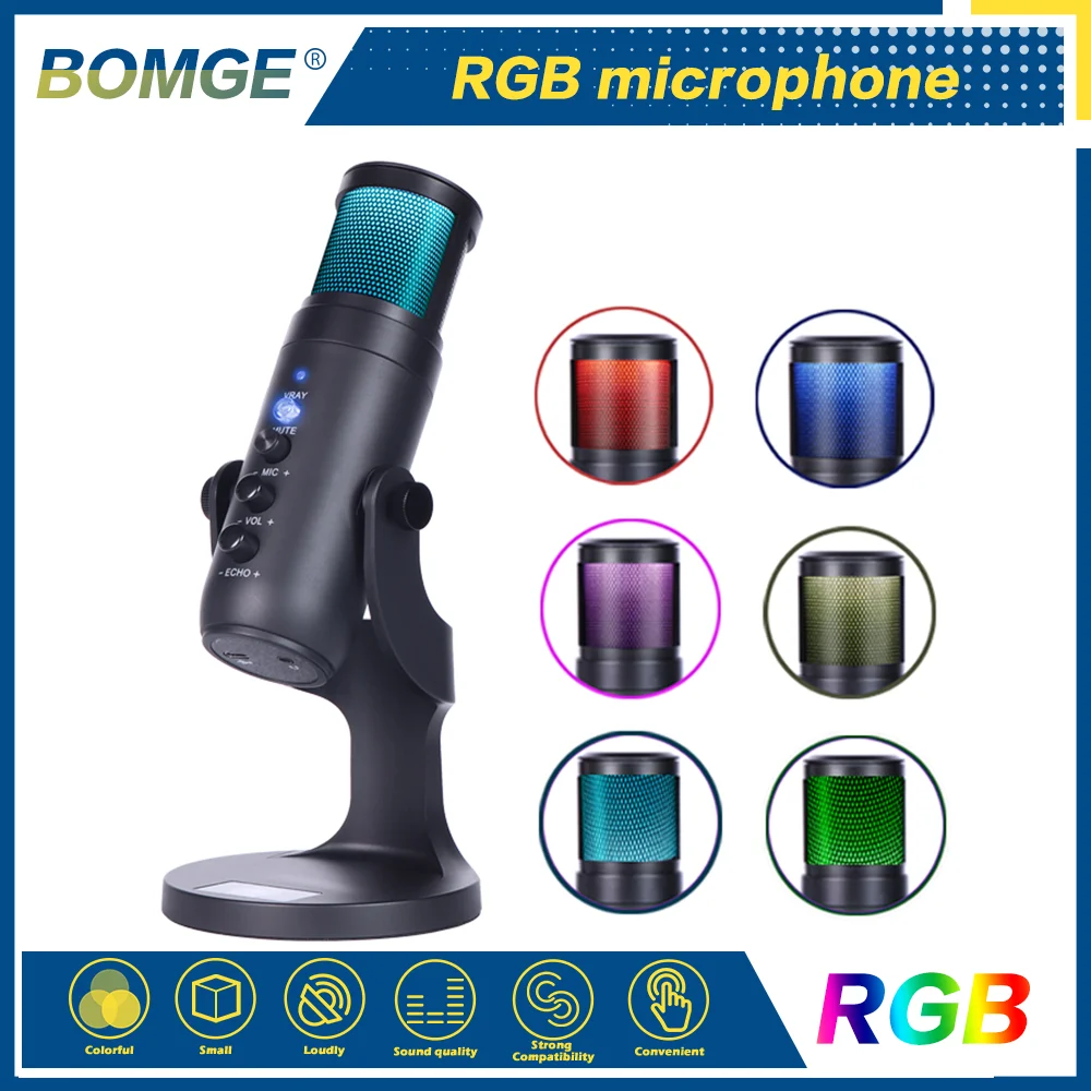 Конденсаторный USB-микрофон RGB с подставкой наушники для Android Iphone компьютера ПК игр