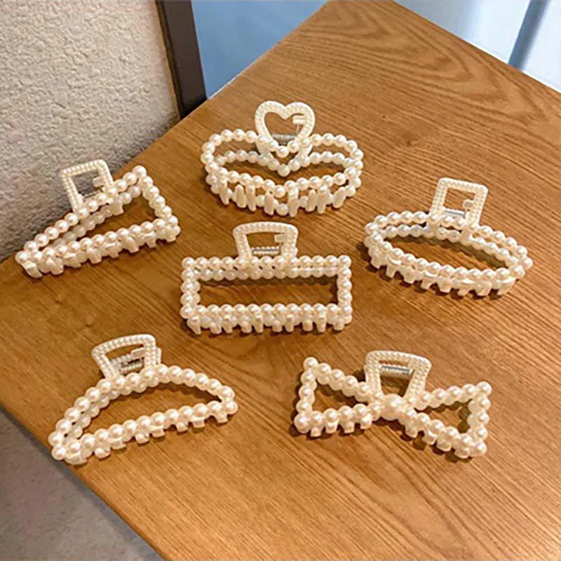 

Pearls Hair Clip Girls Geometric Hair Accessories Side Clip Temperament Shark Clip Sweet Plastic Hairpins Diverse Shape Hairgrip