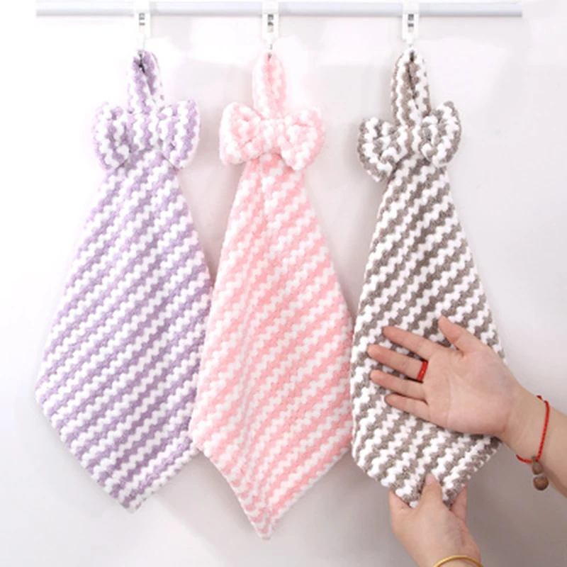 

Lovely Bowknot Super Soft Absorbent Microfiber Hand Towel Hanging Bathroom Kitchen Towel Cleaning Cloth 30x30cm 1PC