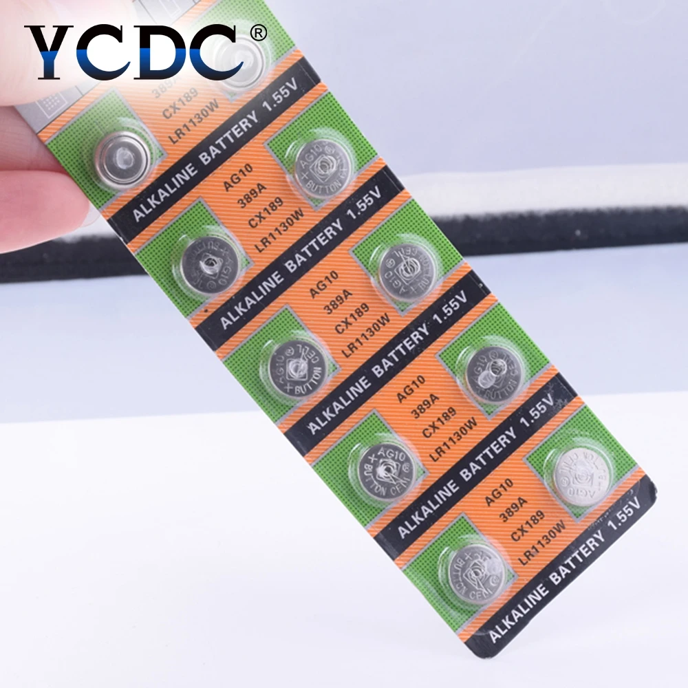 10pcs/pack AG10 LR1130 389 SR1130 Button Batteries 189 LR54 Cell Coin Alkaline Battery 1.55V SR54 For Watch Toys Remote | Электроника