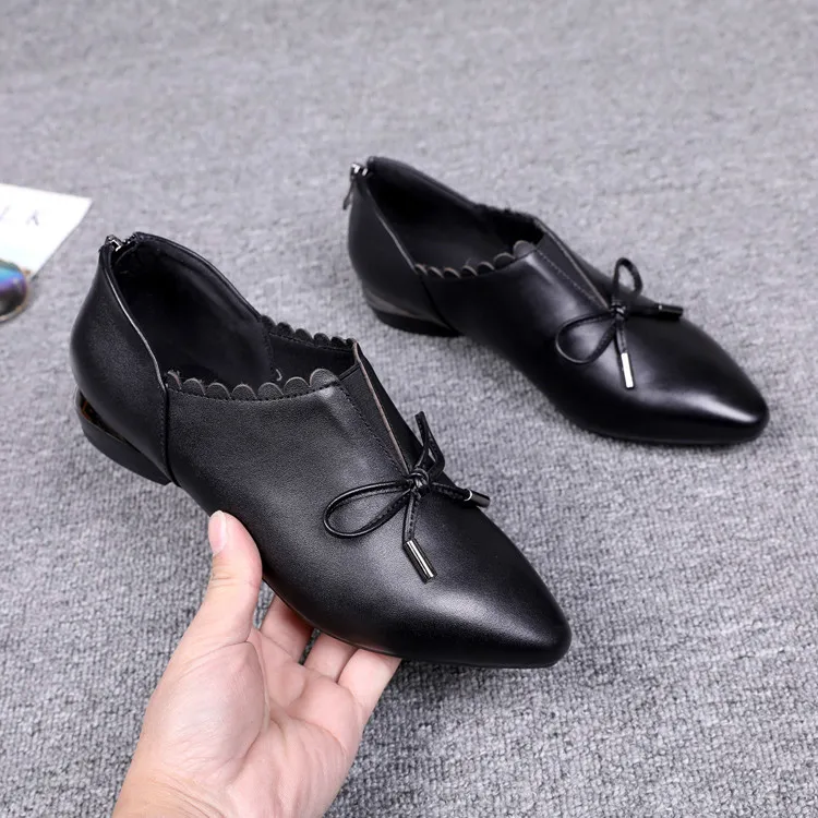 Женские туфли-лодочки с острым носком и бантом Сезон весна-осень лоферы без