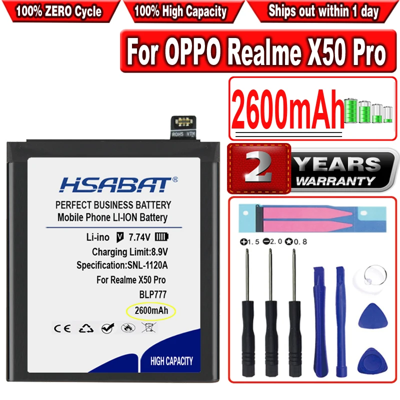 

Аккумулятор HSABAT BLP777 2600 мА · ч, для OPPO Realme X50 Pro RealmeX50 Pro 5G