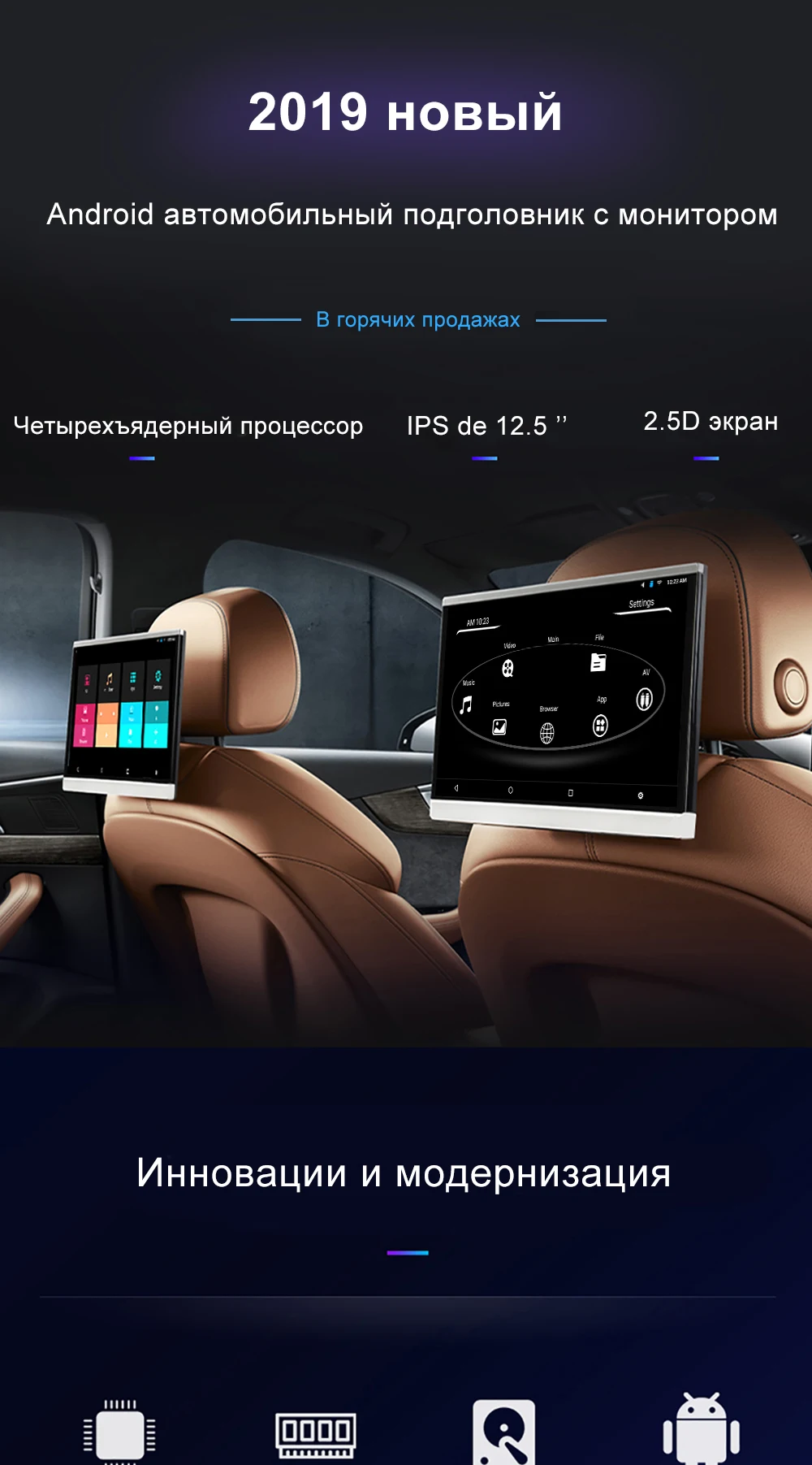 YAZH 12,5 дюймов 1920*1080 сенсорный экран 2 Гб 16 Гб автомобильный android 6,0 подголовник монитор 1 шт. с bluetooth RCA выход/в HDMI выход